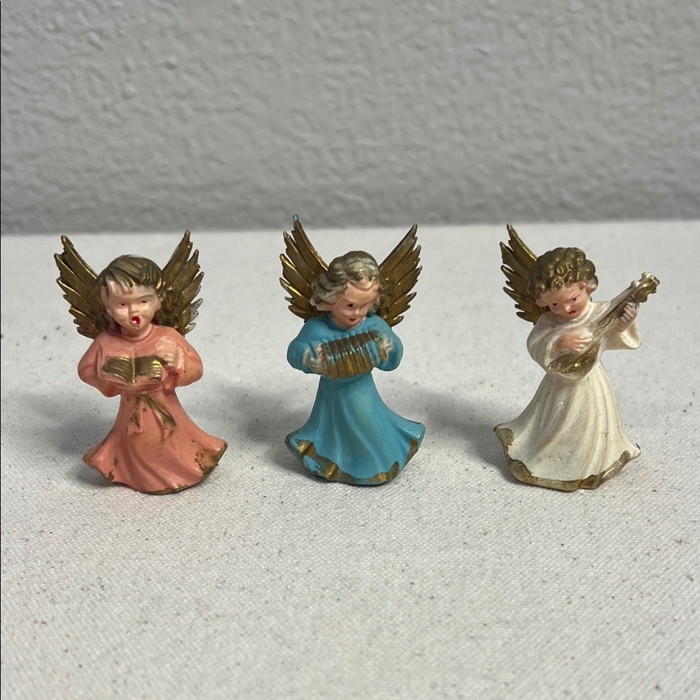 Vintage Mini Angel Figurines – Set of 3  • Pastel Choir Angels